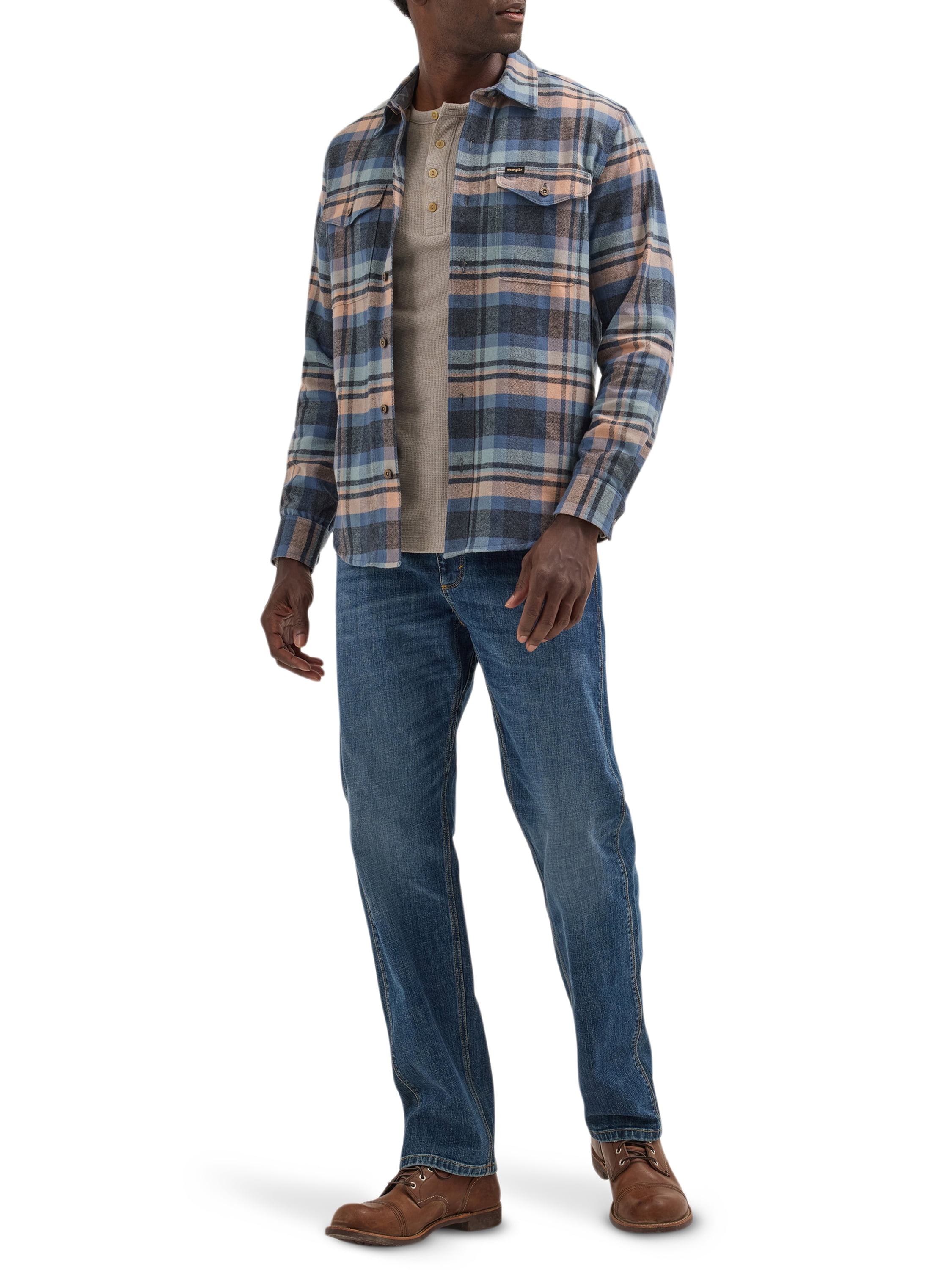 Wrangler Men's Long Sleeve Regular Fit Flannel Plaid Shirt, S-2XL