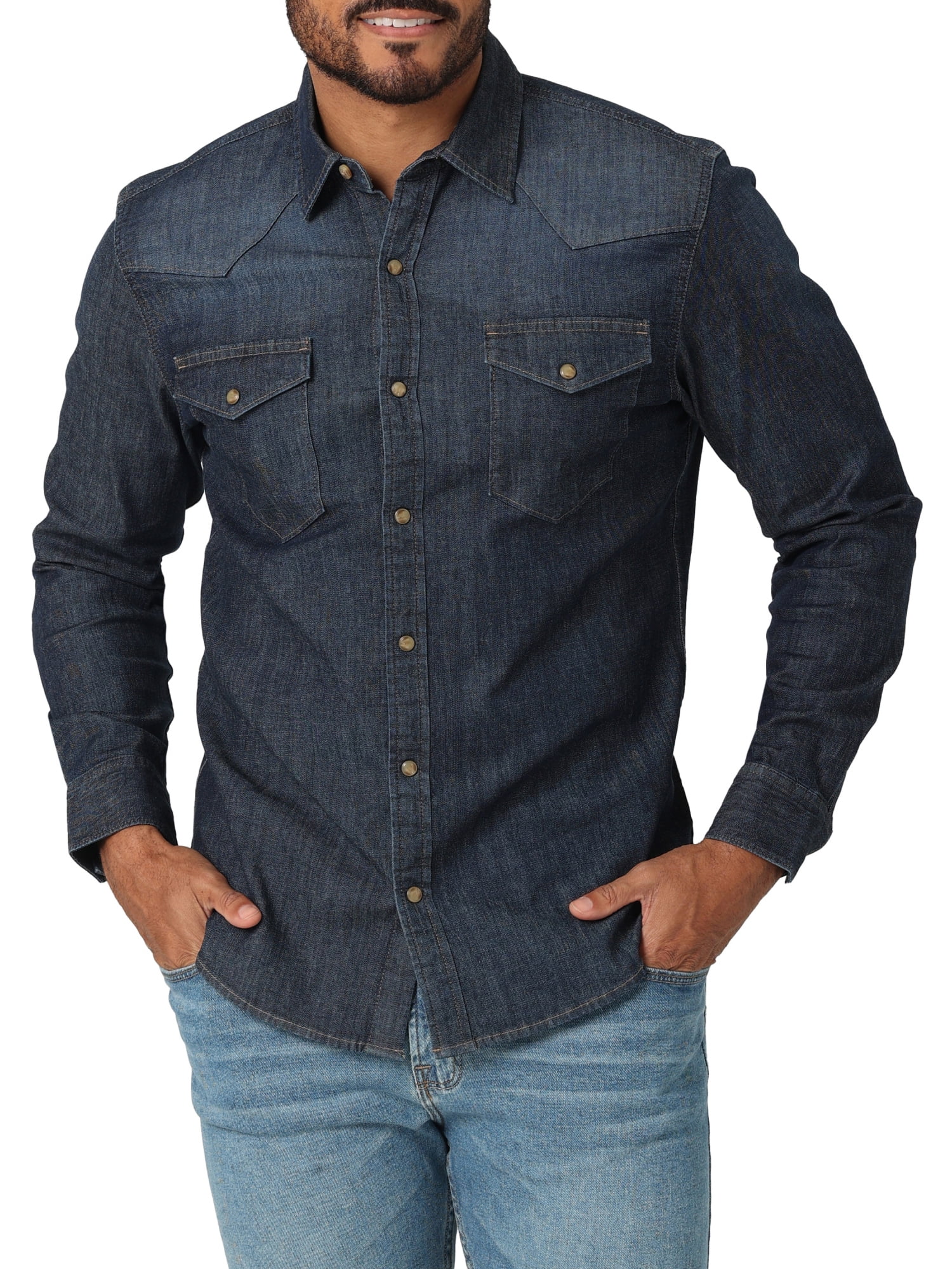 Wrangler® Men's Long Sleeve Slim Fit Woven Shirt - Walmart.com