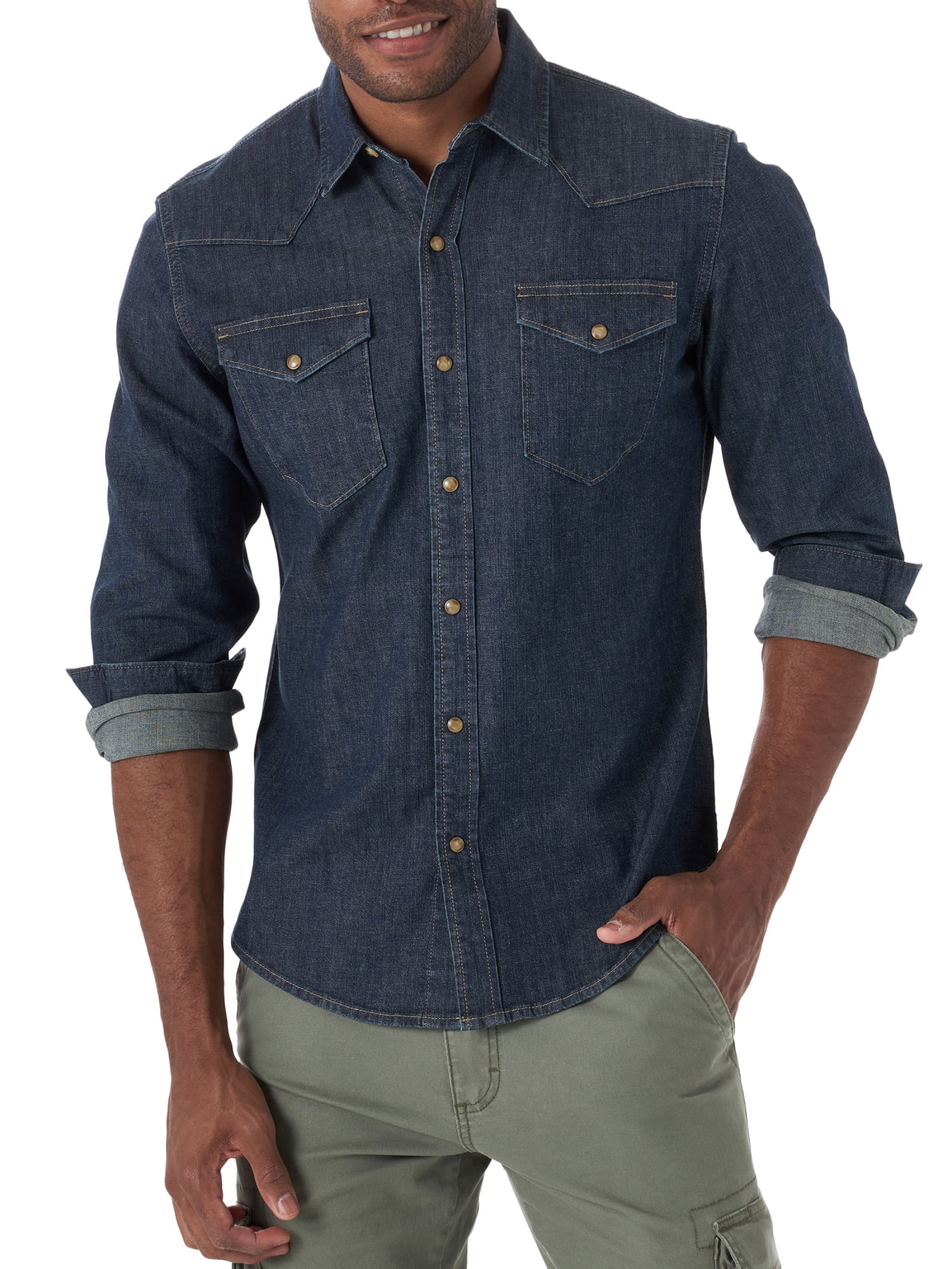 Buy Stretch Snap Pocket Denim Shirt for Men at Ubuy Kuwait
