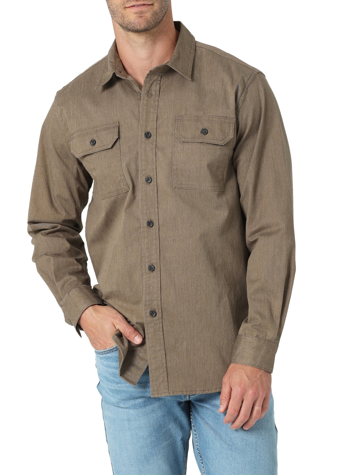 Free Shipping! Wrangler Men's Long Sleeve Soft Epic Woven Shirt Cotton  Stretch Pockets - Walmart.com