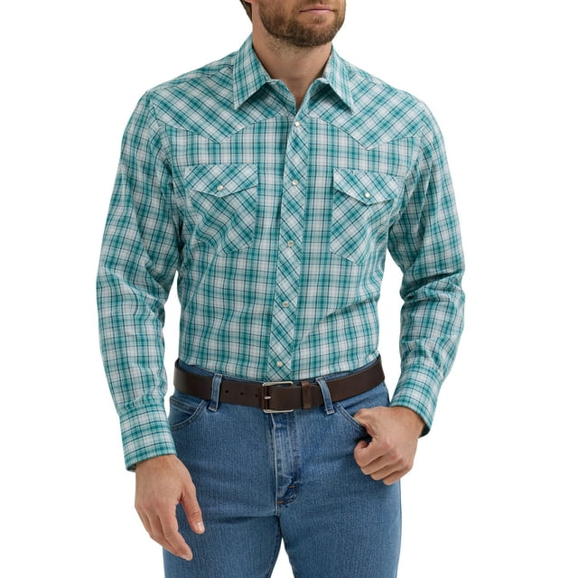 Wrangler® Men's and Big Men's Regular Fit Long Sleeve Western Shirt ...