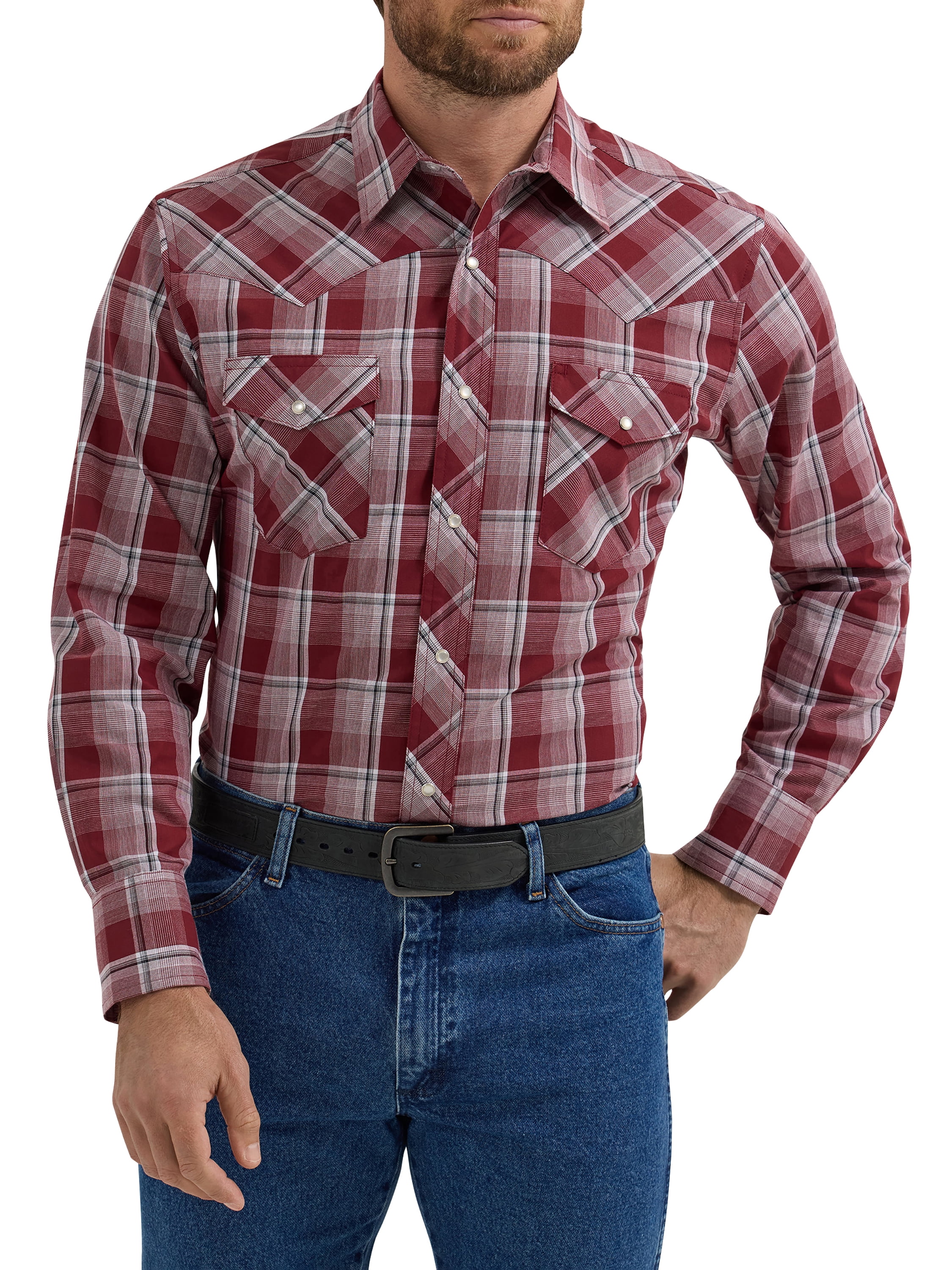 Wrangler® Men's and Big Men's Regular Fit Long Sleeve Western Shirt ...