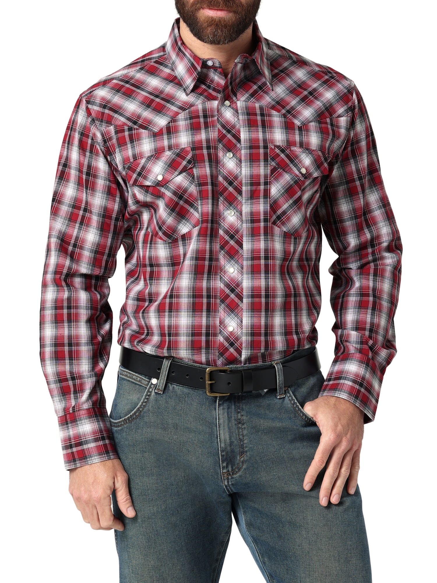 Wrangler® Men's Long Sleeve Western Plaid Shirt - Walmart.com