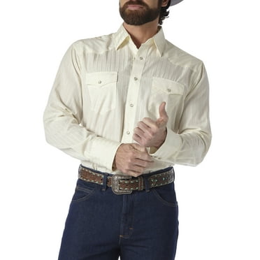 Wrangler Men's Long Sleeve Western Snap Dobby Striped Shirt
