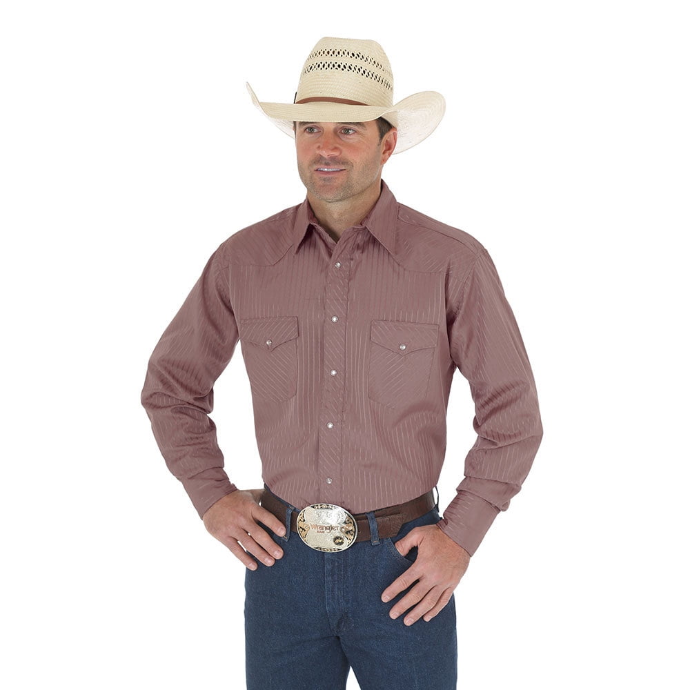 MEN'S WRANGLER® WESTERN LONG SLEEVE WESTERN SNAP DOBBY STRIPE WHITE SHIRT