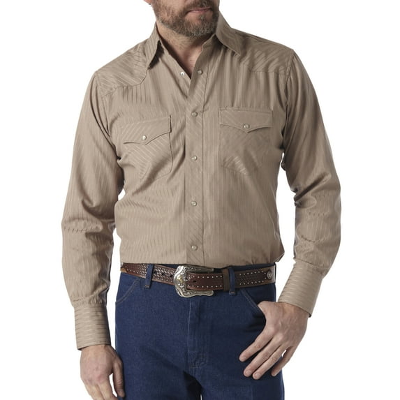 Wrangler Men's Long Sleeve Western Snap Dobby Striped Shirt