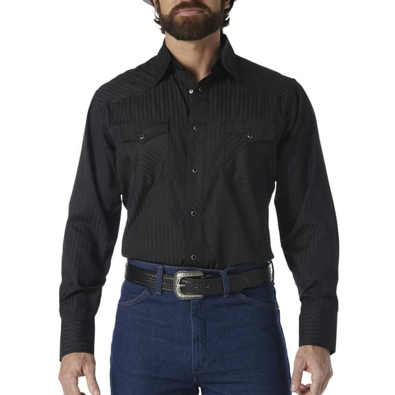 Wrangler Men's Long Sleeve Western Snap Dobby Striped Shirt