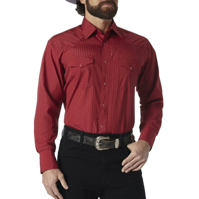 Wrangler Men's Long Sleeve Western Snap Dobby Striped Shirt