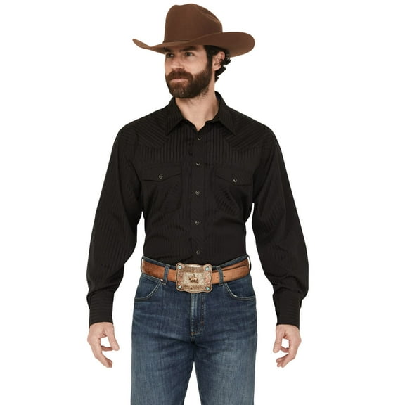 Wrangler Men's Long Sleeve Western Snap Dobby Striped Shirt