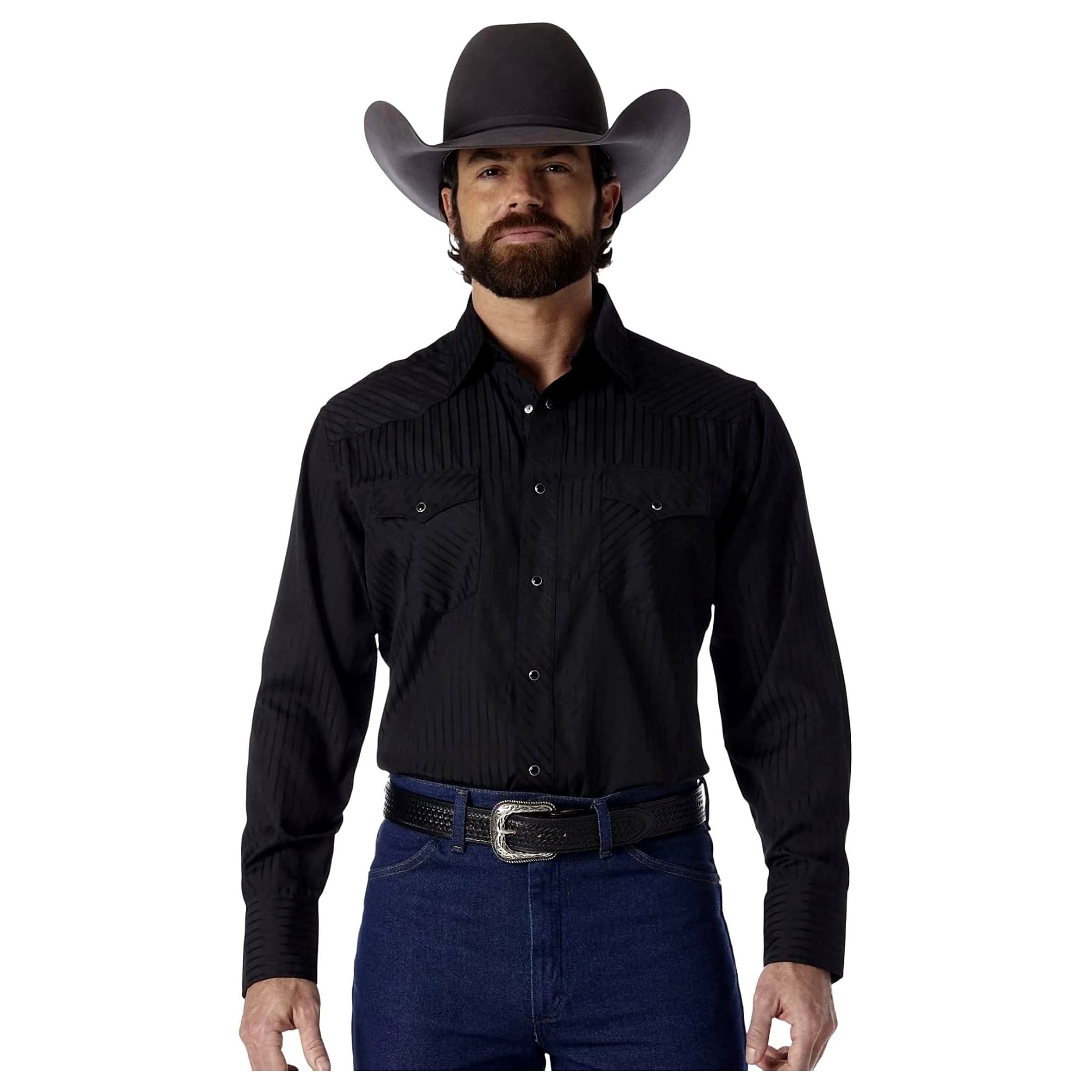 Wrangler Men's Long Sleeve Western Snap Dobby Striped Shirt