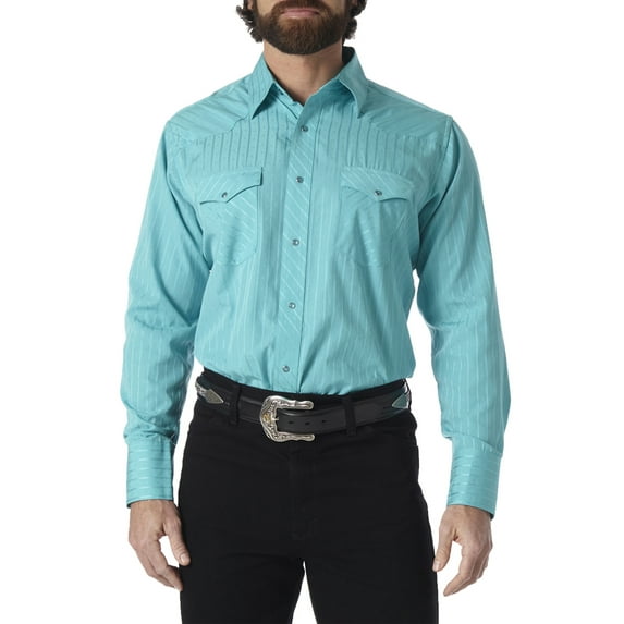 Wrangler Long Sleeve Western Snap Dobby Striped Button-Up Shirt, Men's