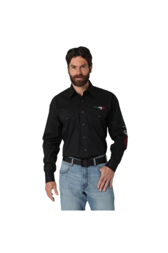 Men's Western Logo Two Pocket Long Sleeve Button Shirt, Black, 2X Tall