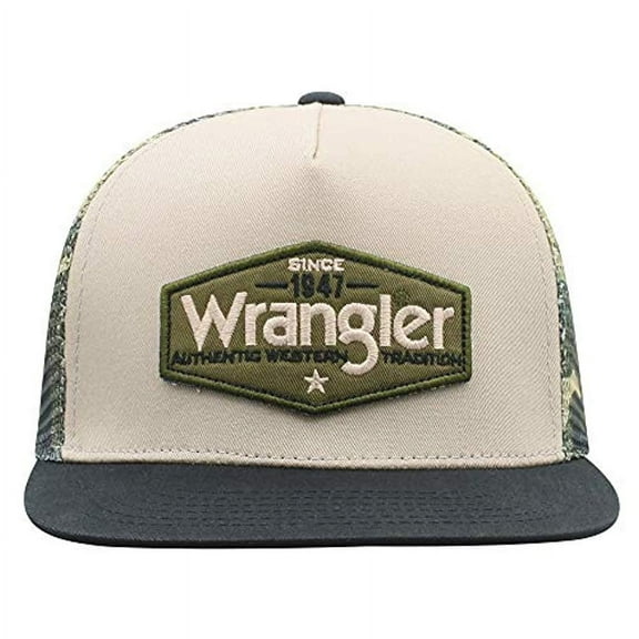 Wrangler Logo Patch Snapback baseball Cap Hat Camo Mesh Adjustable ~ NEW