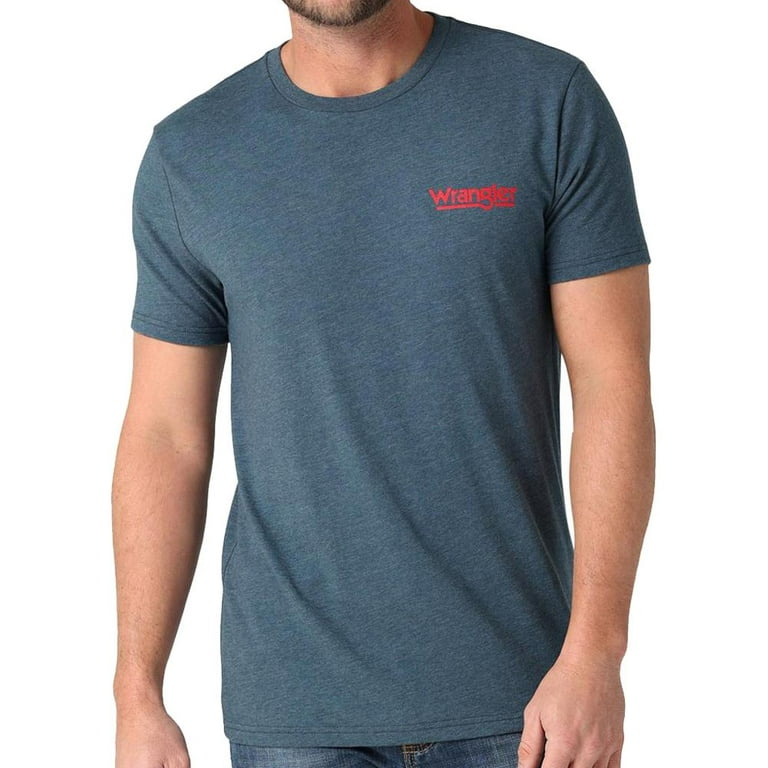 Wrangler Men's Original Denim Logo Short Sleeve Graphic T-Shirt Heather  Blue Large US