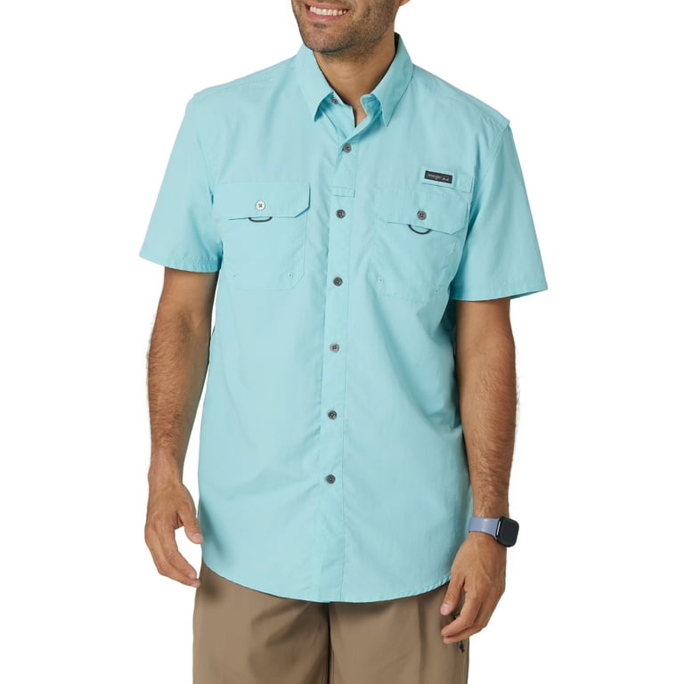 Wrangler Men's Outdoor Short Sleeve Fishing Shirt with UPF 40 Protection, Sizes S-5xl, Blue