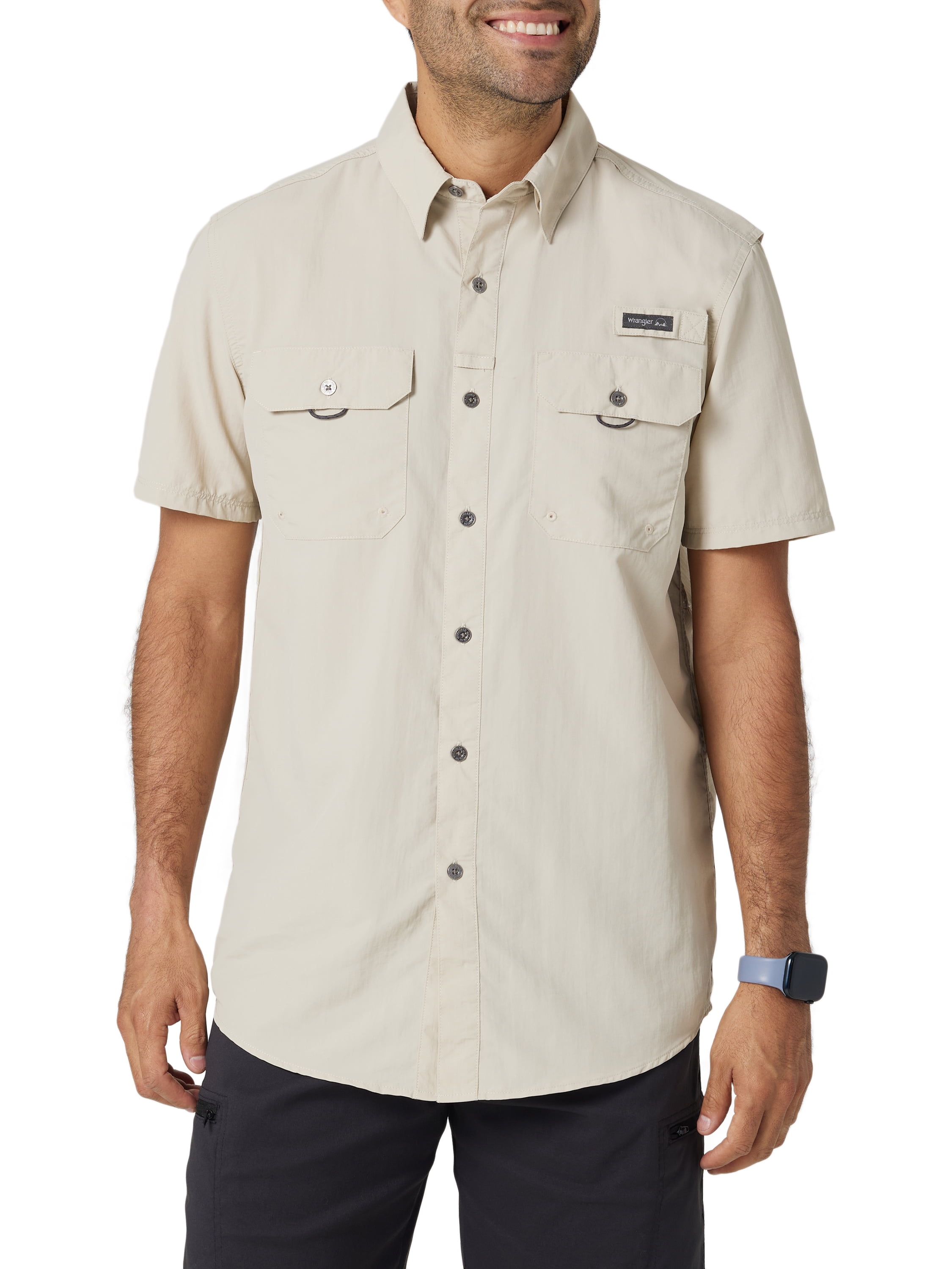Wrangler Men's Outdoor Short Sleeve Fishing Shirt with UPF 40 Protection, Sizes S-5xl, Size: Small, Beige