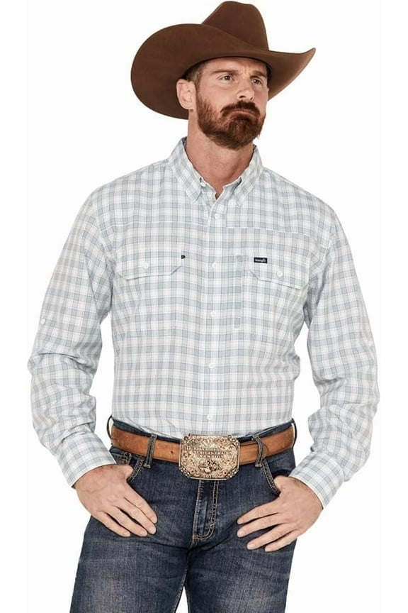 Men's Performance Plaid Print Long Sleeve Button Down Western Shirt