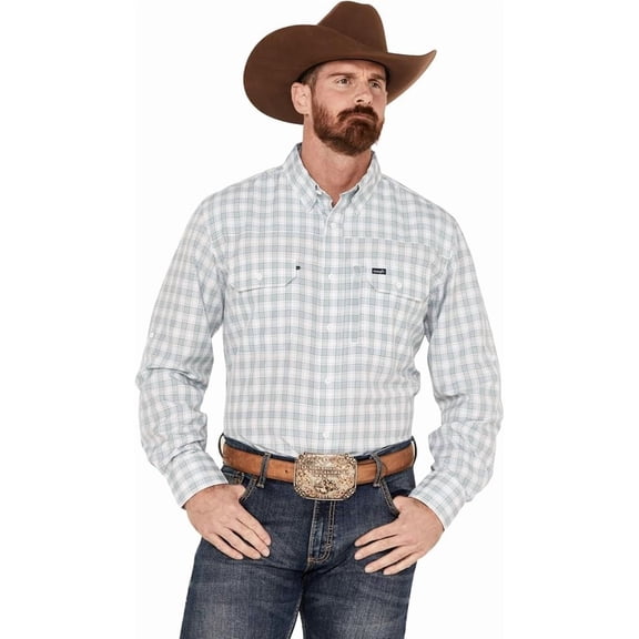 Wrangler Men's Performance Plaid Print Long Sleeve Button Down Western Shirt