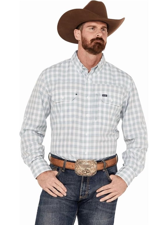 Men's Performance Plaid Print Long Sleeve Button Down Western Shirt