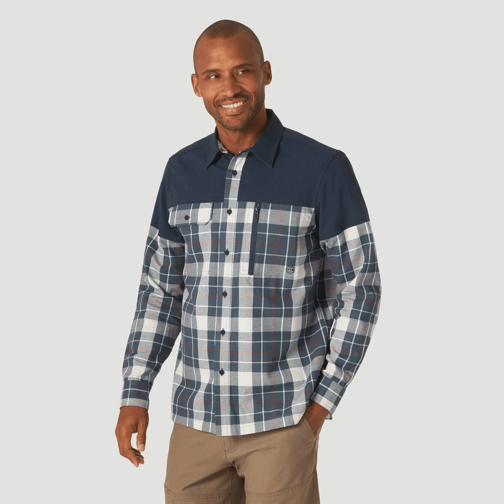 Wrangler Men's Plaid ATG Overlay Flannel Button-Down Shirt - (Dark 