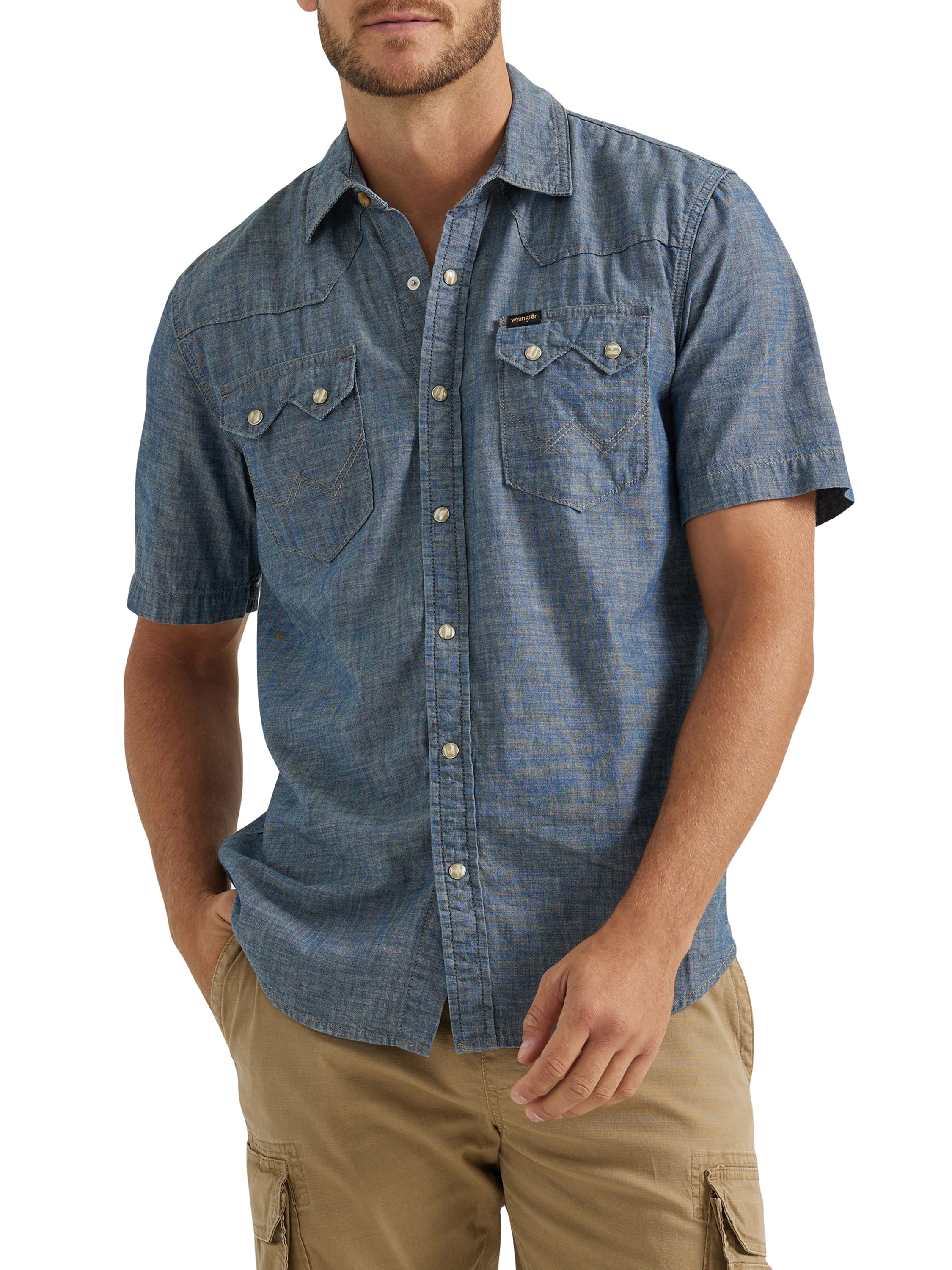 Wrangler® Men's Regular Fit Short Sleeve Chambray Shirt