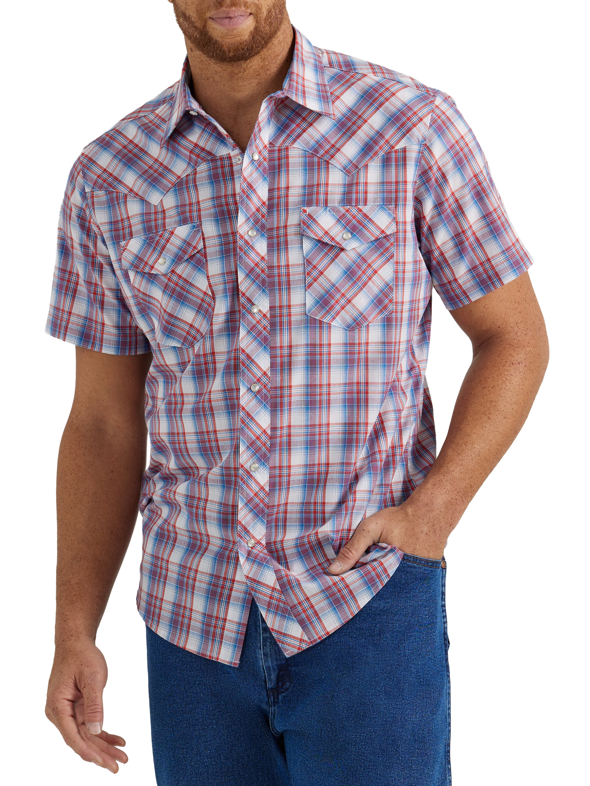 Wrangler Men's Regular Fit Short Sleeve Western Shirt, Sizes S-5XL ...
