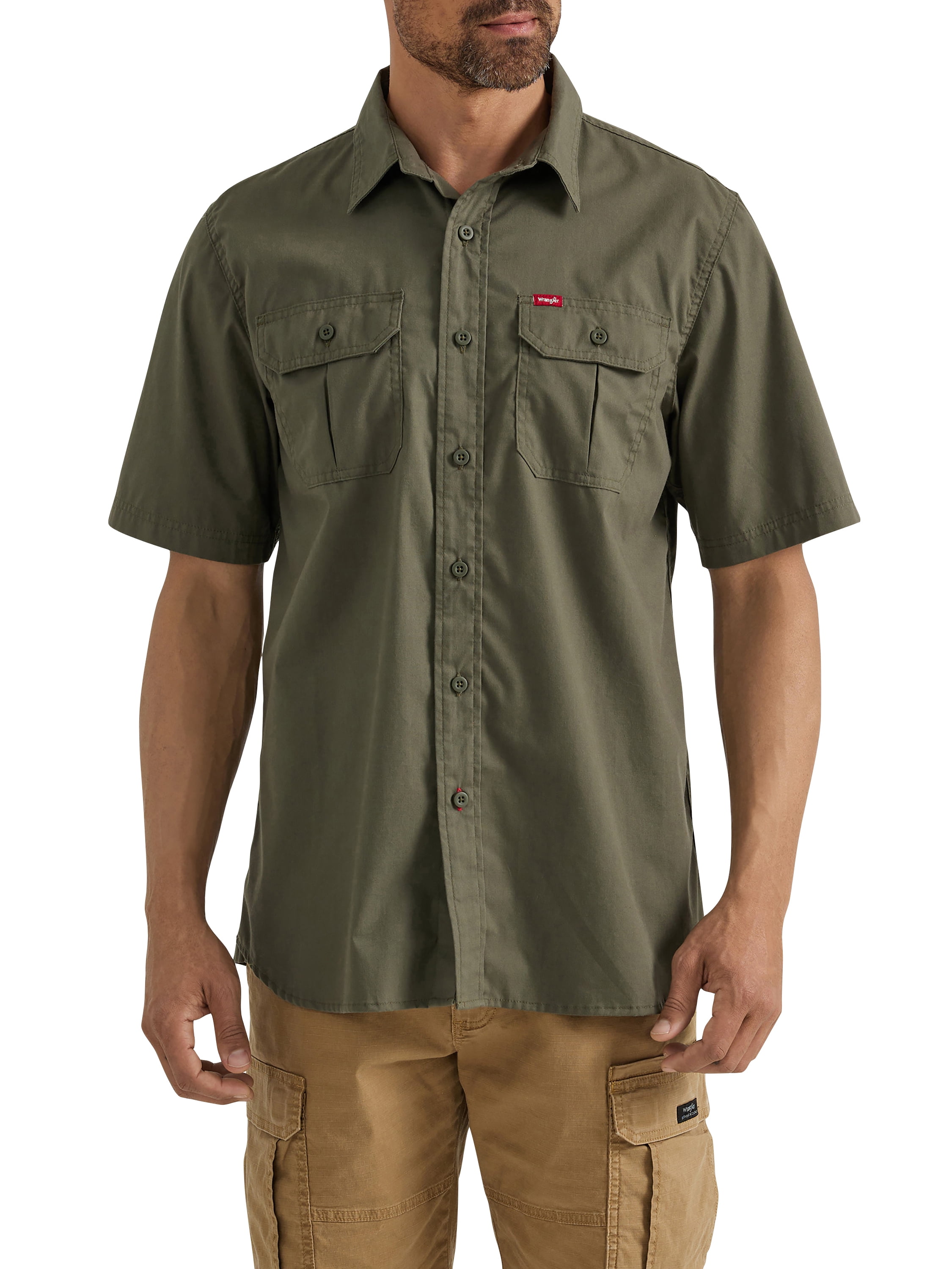 Wrangler® Men's Relaxed Fit Short Sleeve Twill Shirt, Sizes