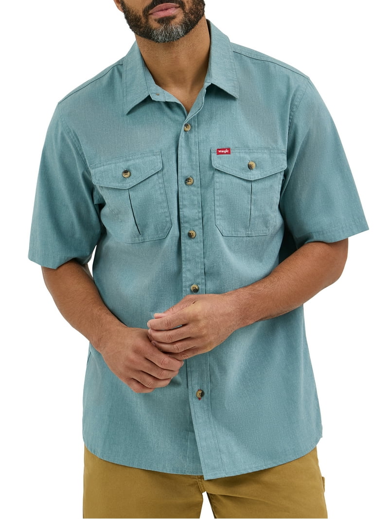 【deres】6way sleeve shirt Wrangler Men's Relaxed Stretch Poplin Shirt with Button Closure