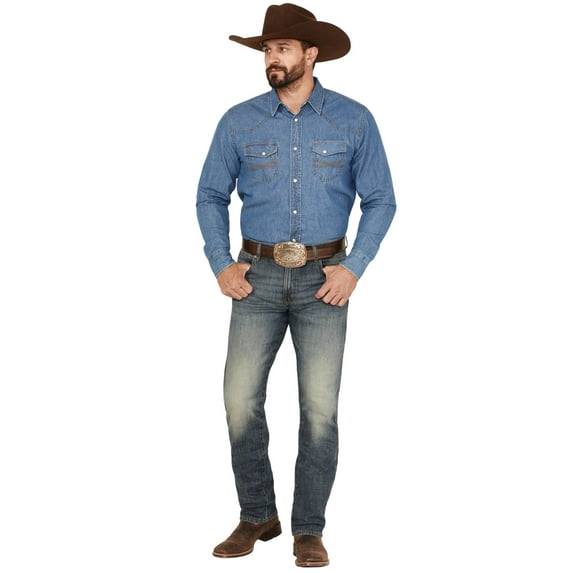 Wrangler Men's Retro Dark Knight Medium Wash Stretch Slim Straight Jeans Medium Wash 38W x 36L US