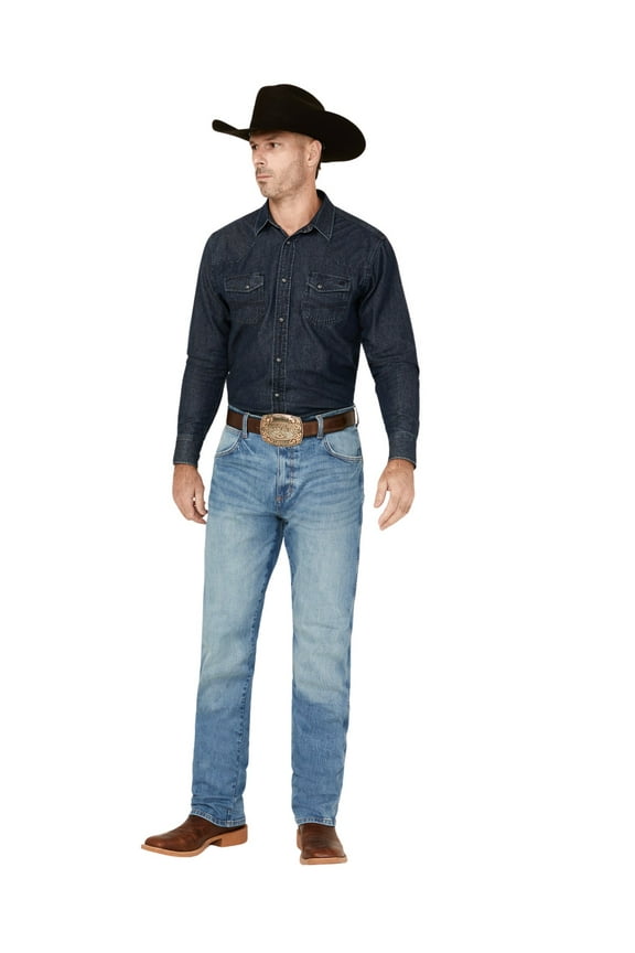 Men's Retro Fergus Medium Wash Slim Straight Stretch Denim Jeans Tall - 112338509-TLL 34W x 38L  US