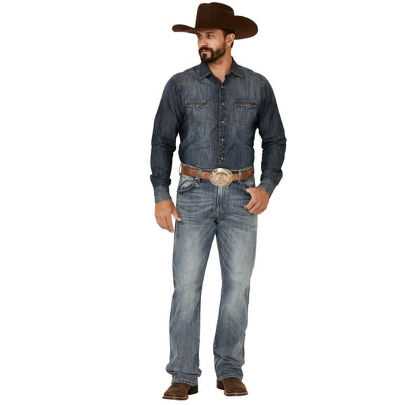 Wrangler Men's Retro Greeley Light Wash Stretch Relaxed Bootcut Jeans Blue 36W x 32L US