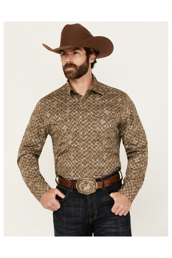 Men's Retro Medallion Print Long Sleeve Snap Western Shirt - 112352875 Medium