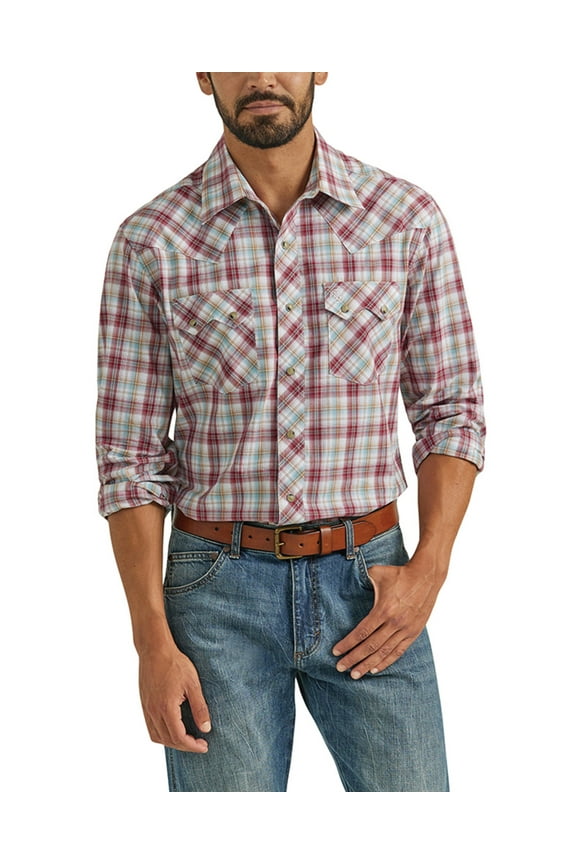 Men's Retro Plaid Print Long Sleeve Snap Western Shirt - 112351877