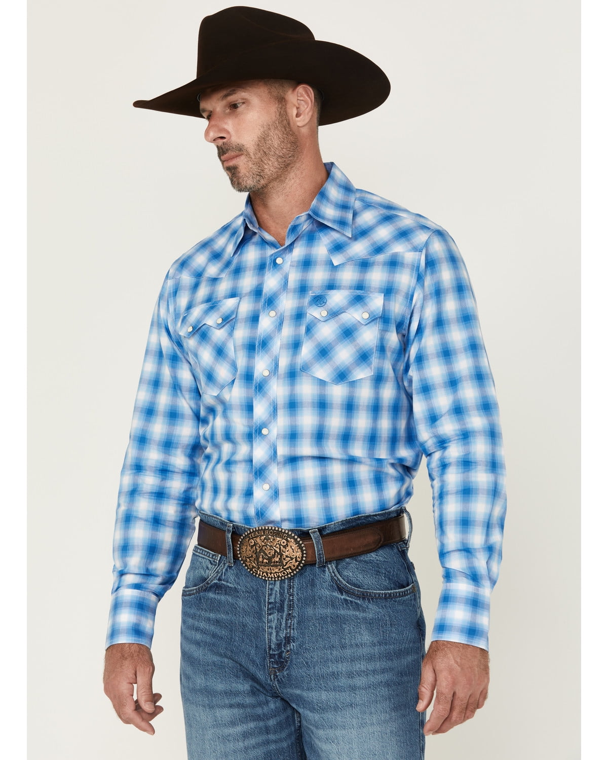 Men's Long Sleeve Dark Blue Stripes Western Shirt WD-838 main image 0
