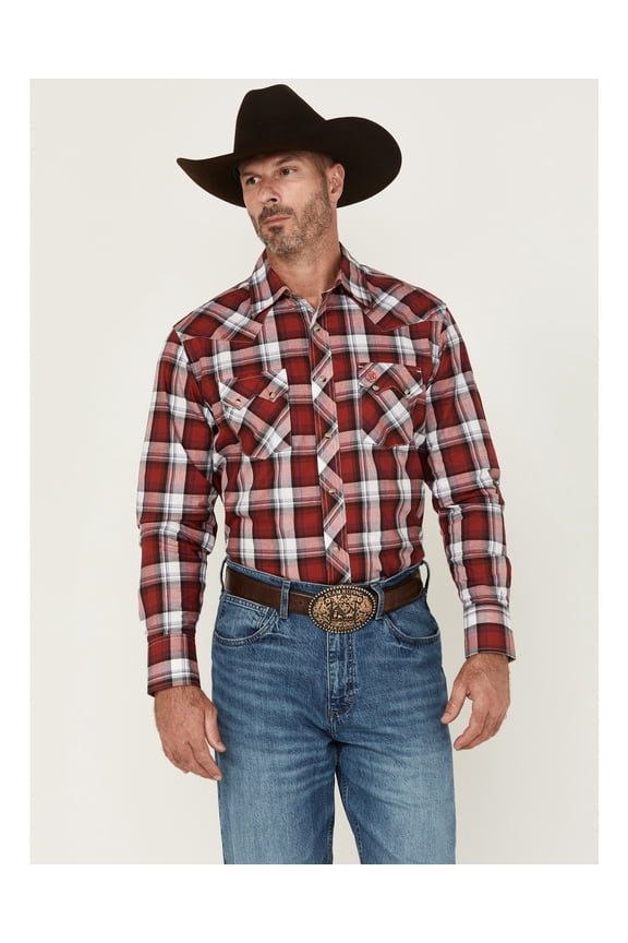 Men's Retro Plaid Print Long Sleeve Snap Western Shirt - 112355380