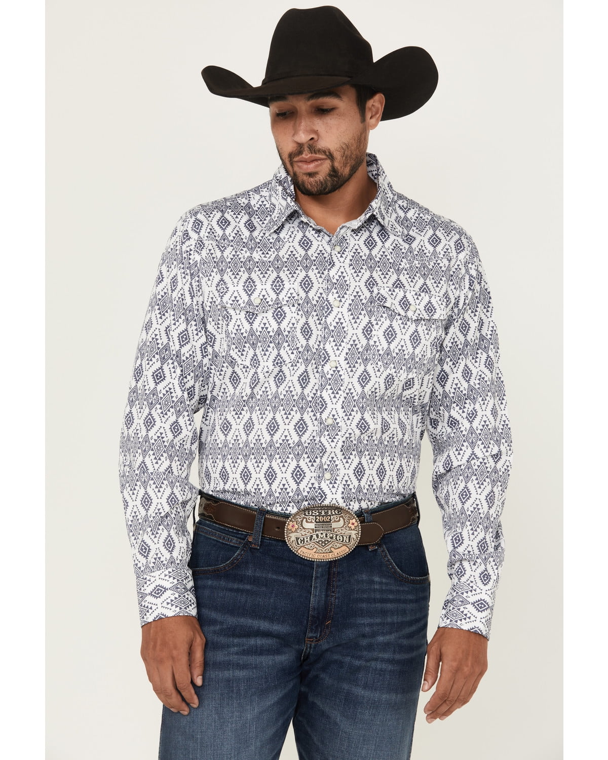 Wrangler Men's Blue Geo Print Long Sleeve Shirt
