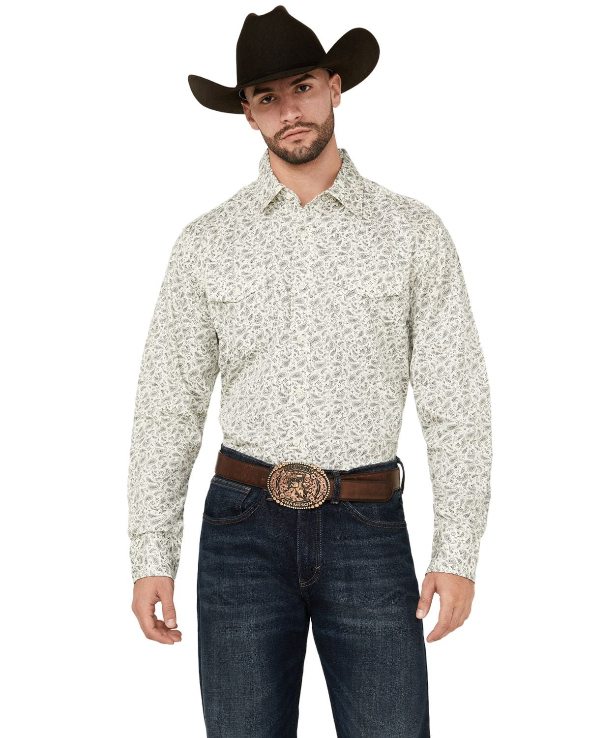 Wrangler heren Buttondown shirt Iconic Denim Regular Fit Snap Shirt, Grit Wash, L