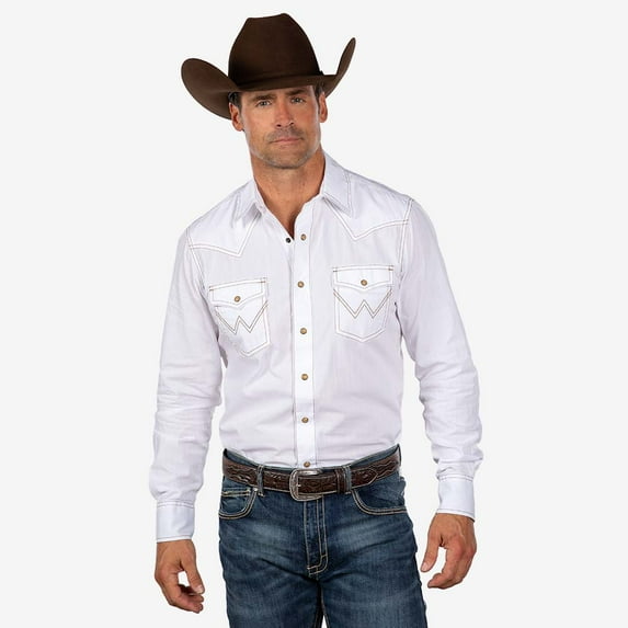 Wrangler Men's Retro Premium Solid Long Sleeve Snap Western Shirt White