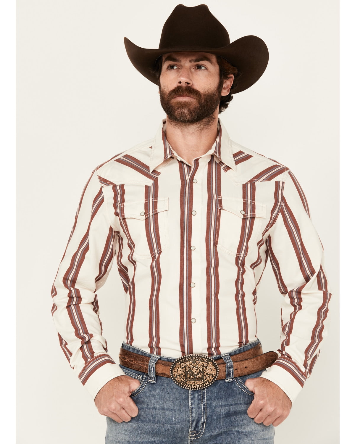 Men's Long Sleeve Navy Stripes Western Shirt WD-836 main image 0