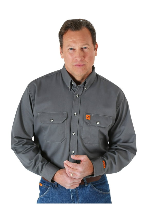 Men's Riggs Fr Long Sleeve Button Down Work Shirt - 10FR3W5GY-TLL Tall