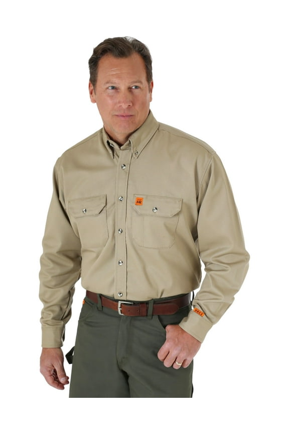 Men's Riggs Fr Long Sleeve Button Down Work Shirt Khaki X-