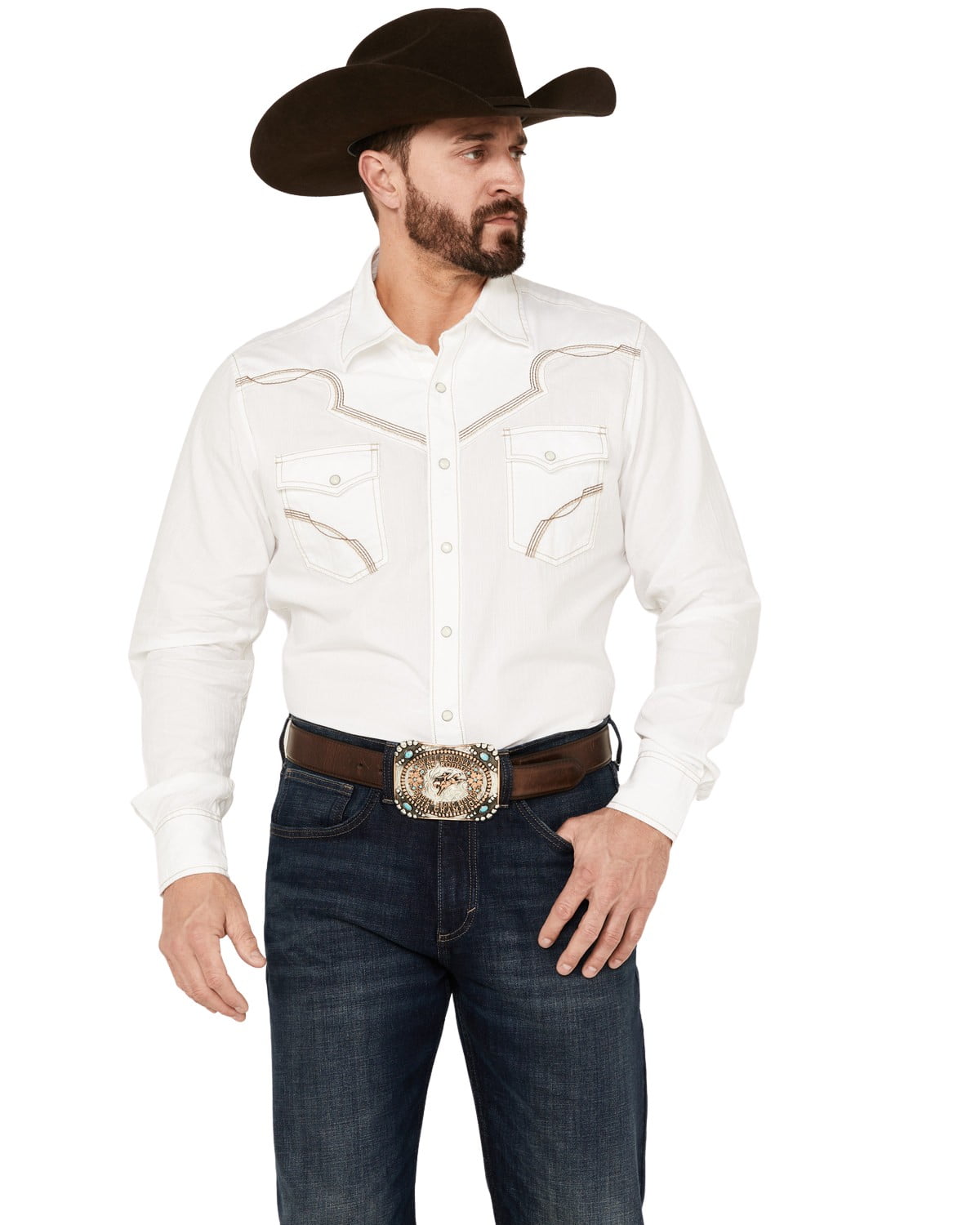 Wrangler Men's Rock 47 Long Sleeve Snap Western Shirt White X-Large ...