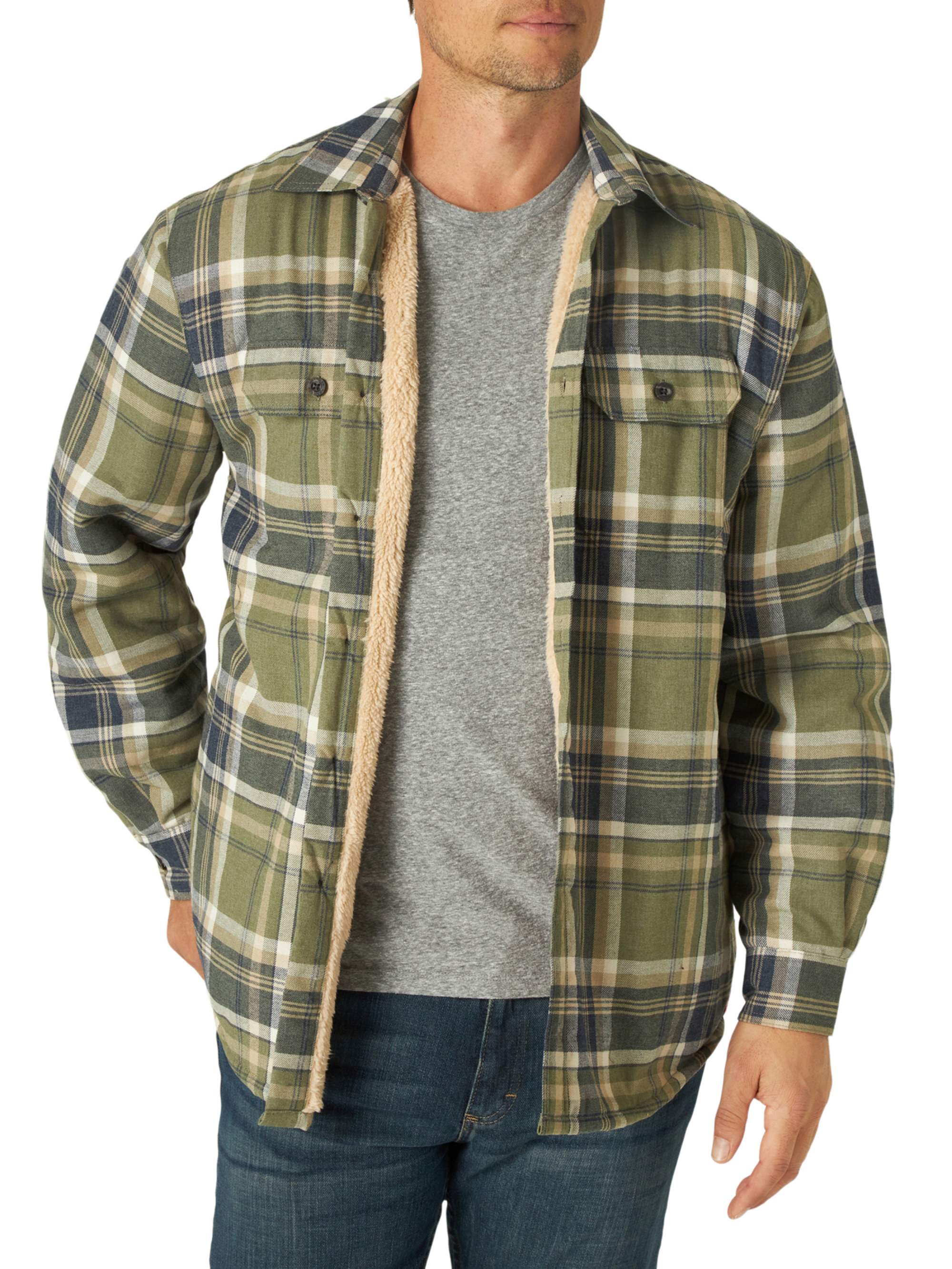 Wrangler Men's Sherpa Lined Flannel Heavyweight Shirt Jacket - Walmart.com