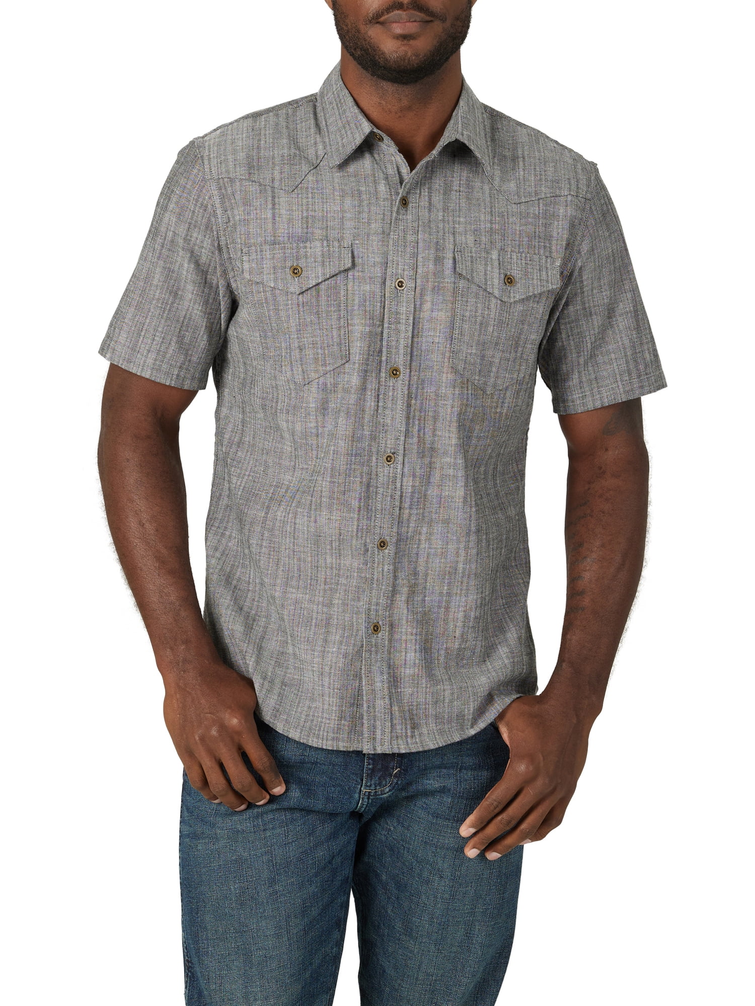 Wrangler Men's Short Sleeve Chambray Slim Fit, Sizes S-5XL - Walmart.com