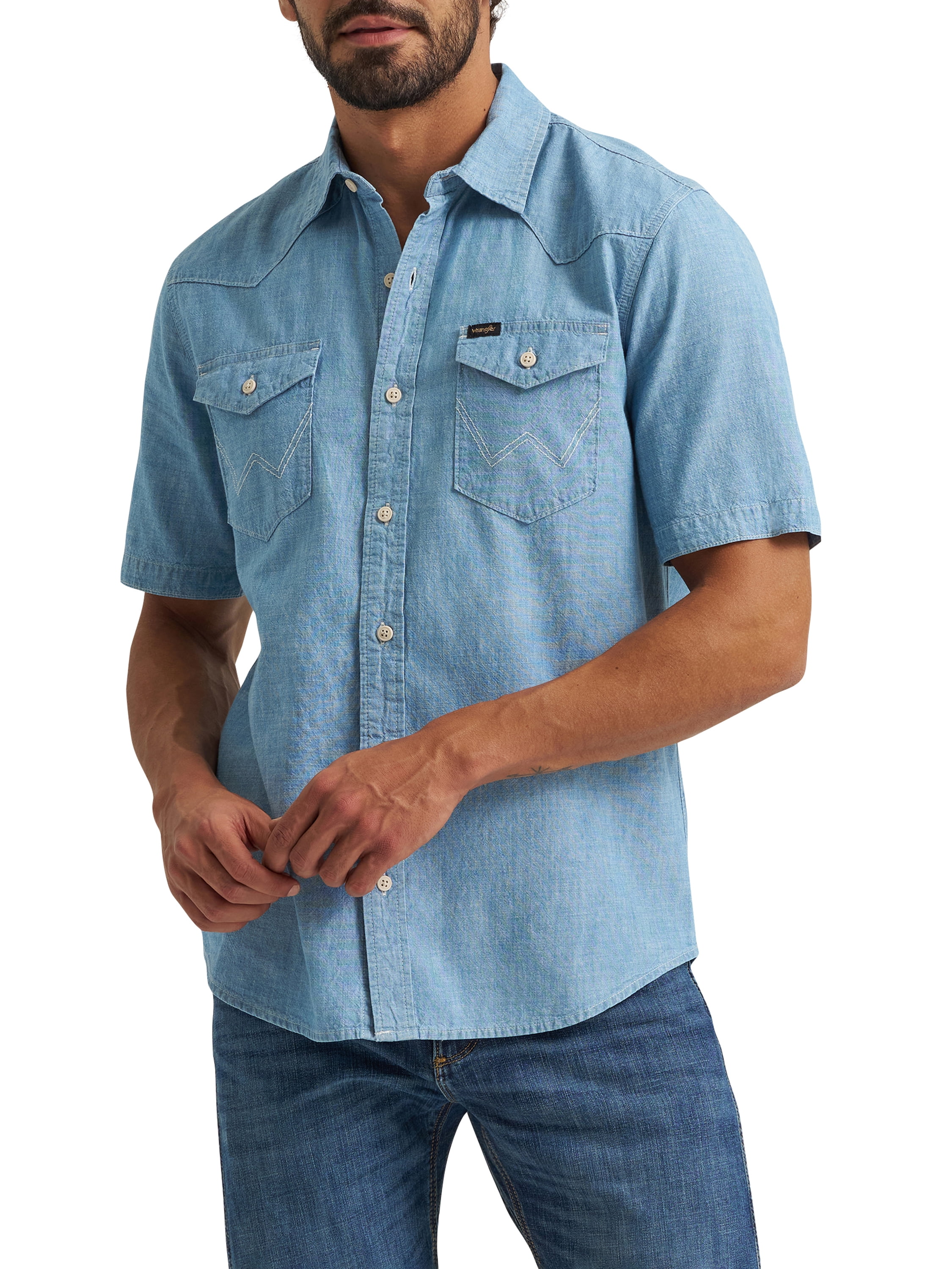 Wrangler® Men's Short Sleeve Denim Chambray Shirt