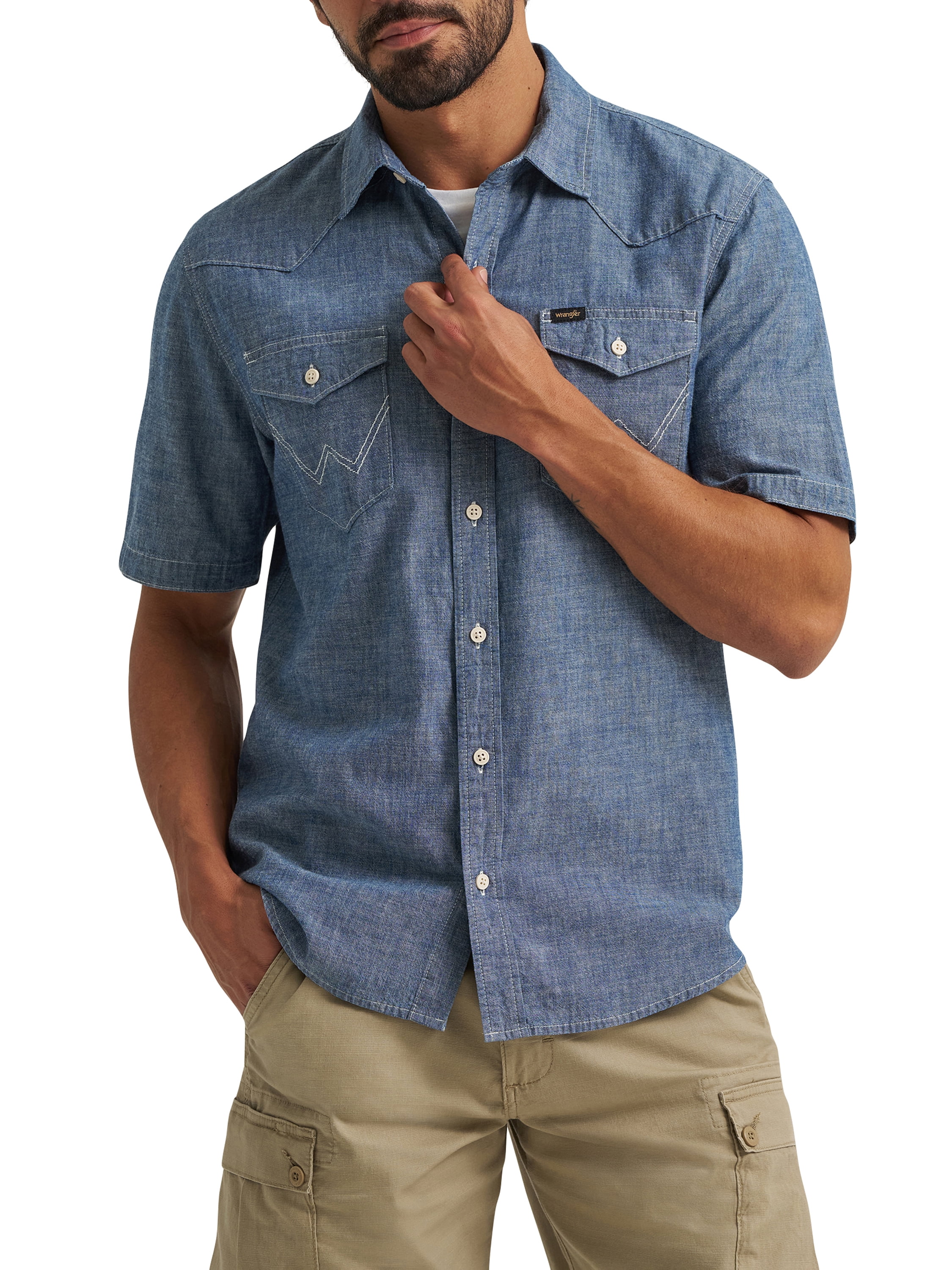 Wrangler® Men's Short Sleeve Denim Chambray Shirt
