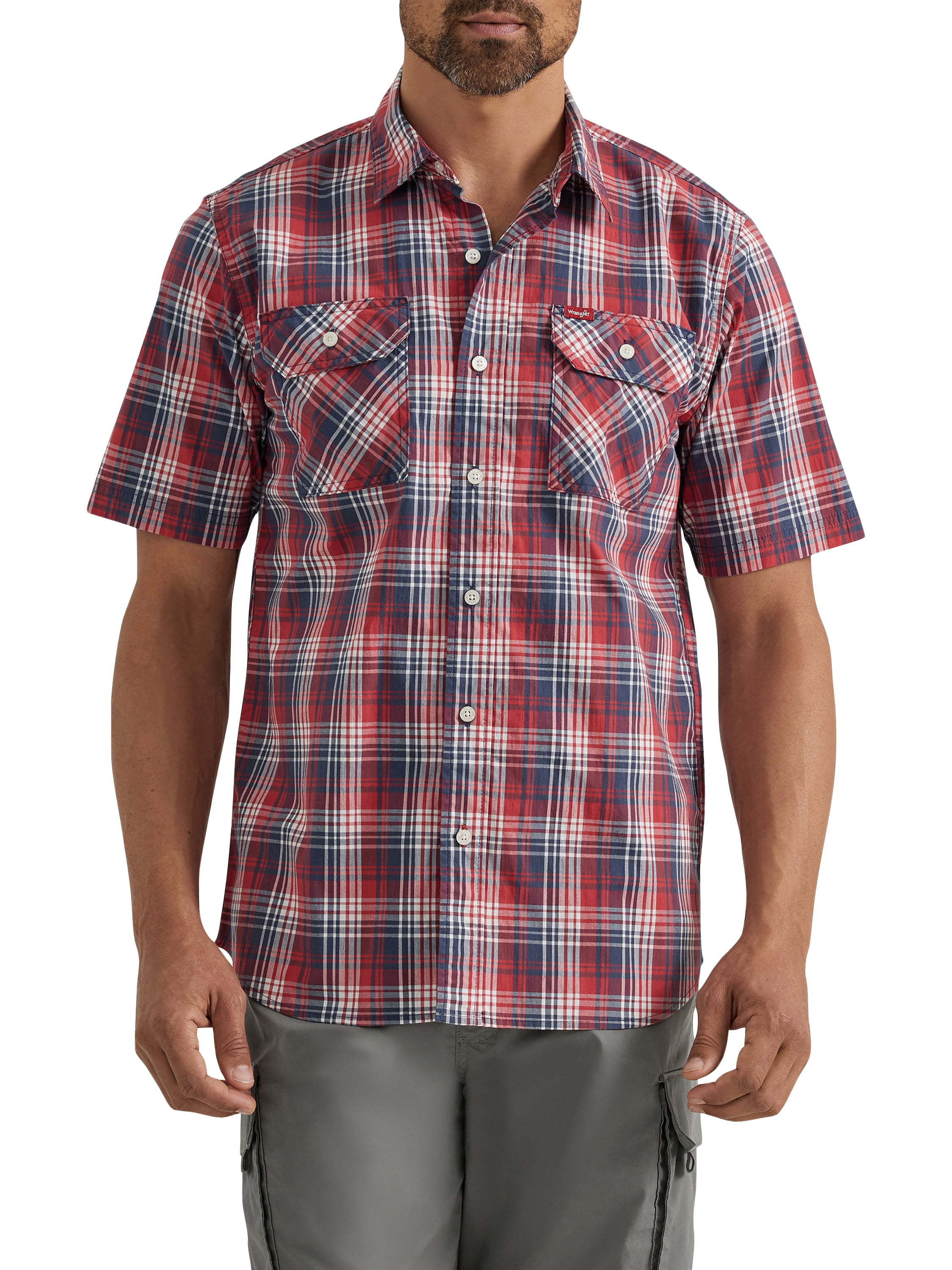 Wrangler® Men's Short Sleeve Plaid Shirt, Sizes S-5XL - Walmart.com
