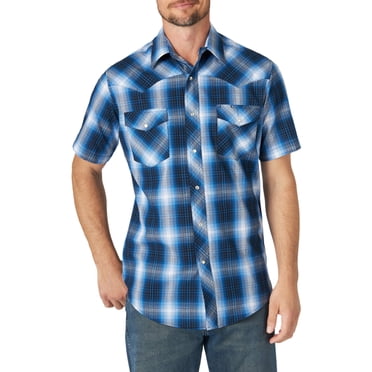 Wrangler Men's Short Sleeve Stretch Chambray Shirt – Casual Western Denim Style With Chest Pockets (Charcoal Grey)