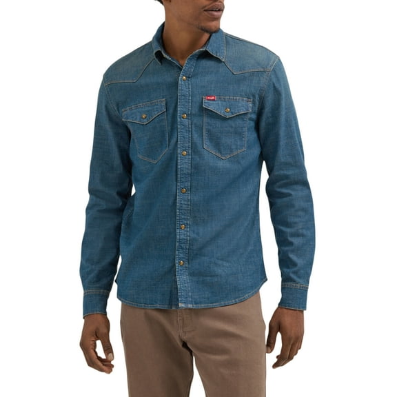 Wrangler® Men's Slim Fit Long Sleeve Woven Twill Shirt with Sunglasses Cleaner, Sizes S-5XL