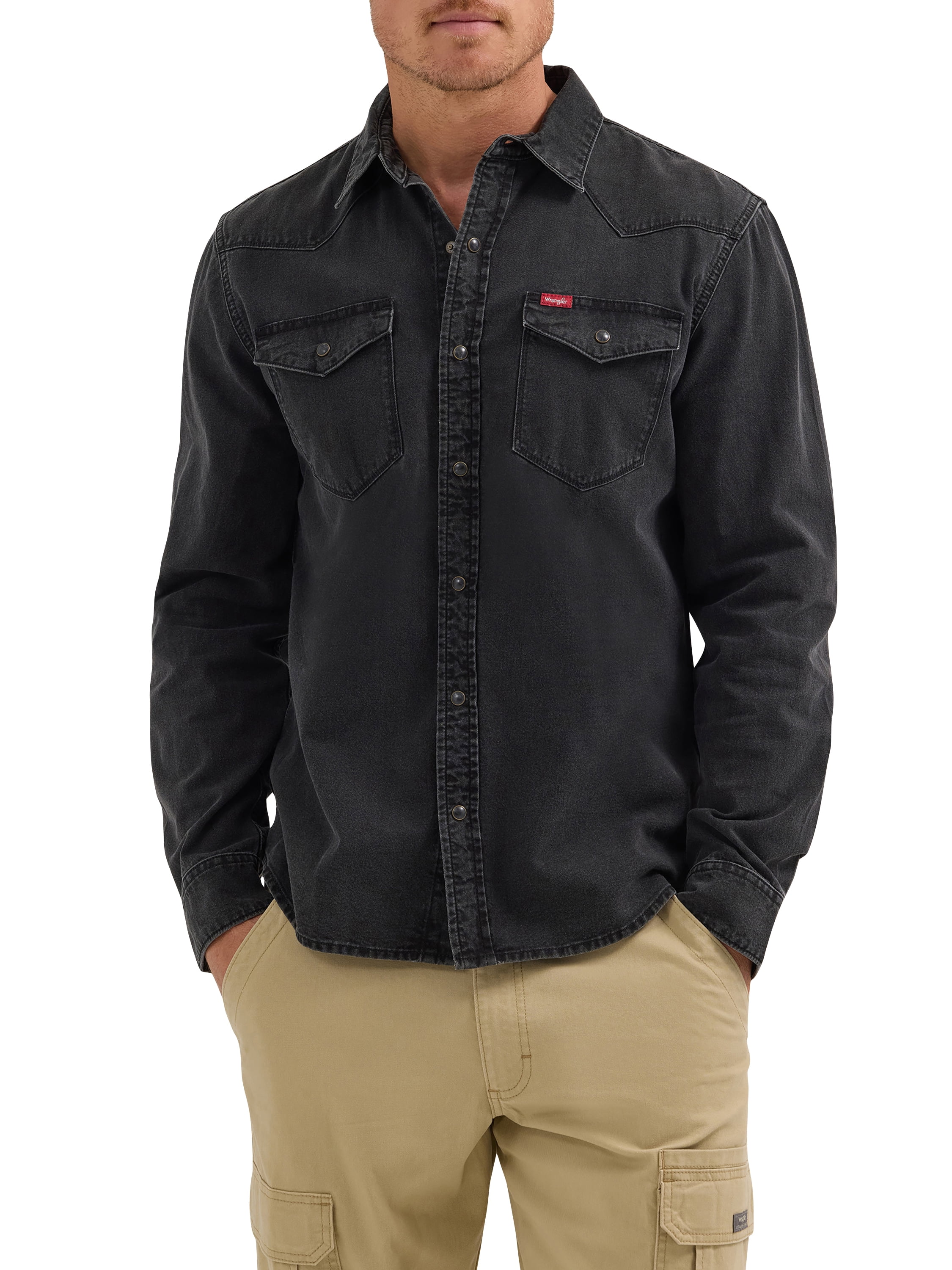 Wrangler ダンガリーシャツ Wrangler® Men's Slim Fit Long Sleeve Woven Twill Shirt with